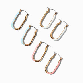 Gold-tone Squoval Hoop Colored Enamel Earring Stackables Set - 3 Pack,