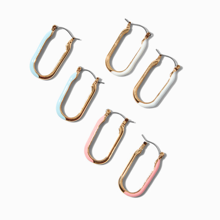 Gold-tone Squoval Hoop Colored Enamel Earring Stackables Set - 3 Pack,