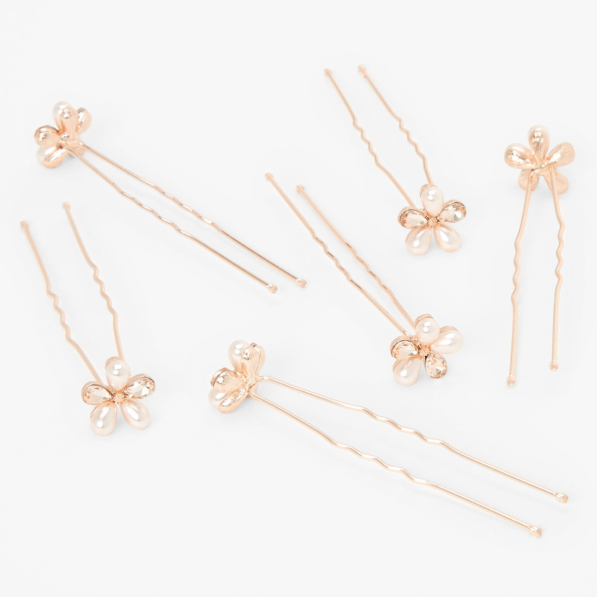 Rose Gold Daisy Floral Hair Pins - 6 Pack,