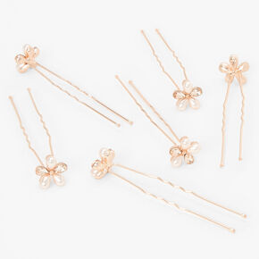 Rose Gold Daisy Floral Hair Pins - 6 Pack,