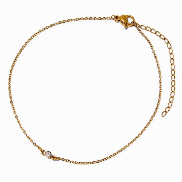 Gold-tone Stainless Steel Single Crystal Chain Anklet,