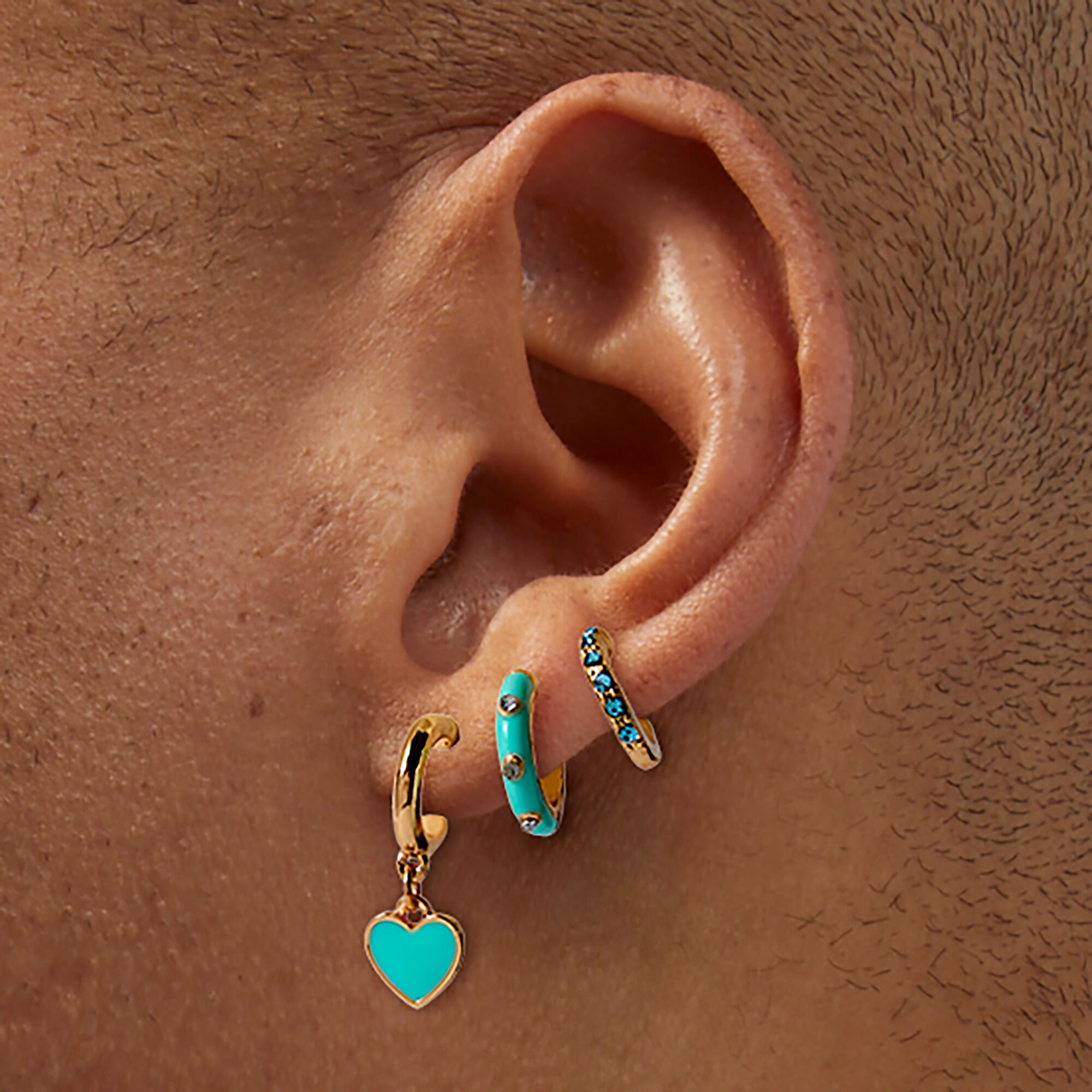Mint Heart Gold-tone Hoop Earring Stackables Set - 3 Pack,