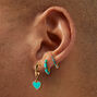 Boucles d&rsquo;oreilles superposables cr&eacute;oles couleur dor&eacute;e c&oelig;ur vert menthe - Lot de 3,