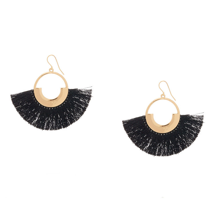 Claire's Pendantes couleur doré à pompons forme éventail noires 5 cm