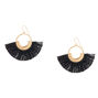 Gold 2&quot; Fan Tassel Drop Earrings - Black,