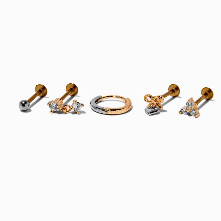 Boucles d&#39;oreilles pour piercing de cartilage non filet&eacute;es anneaux et clous 1,0&nbsp;mm zircon cubique acier inoxydable en m&eacute;taux mixtes - Lot de 5,