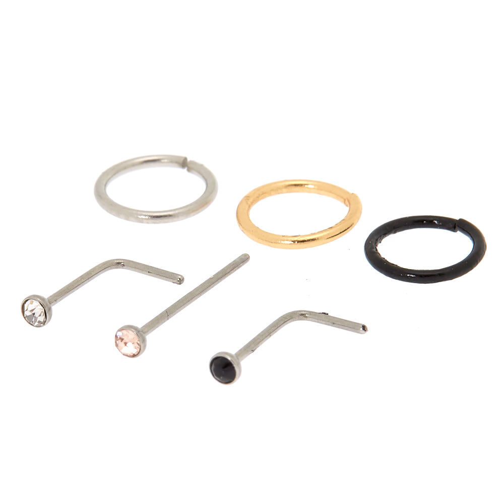 Mixed Metal Nose Studs & Rings Set - 6 Pack,
