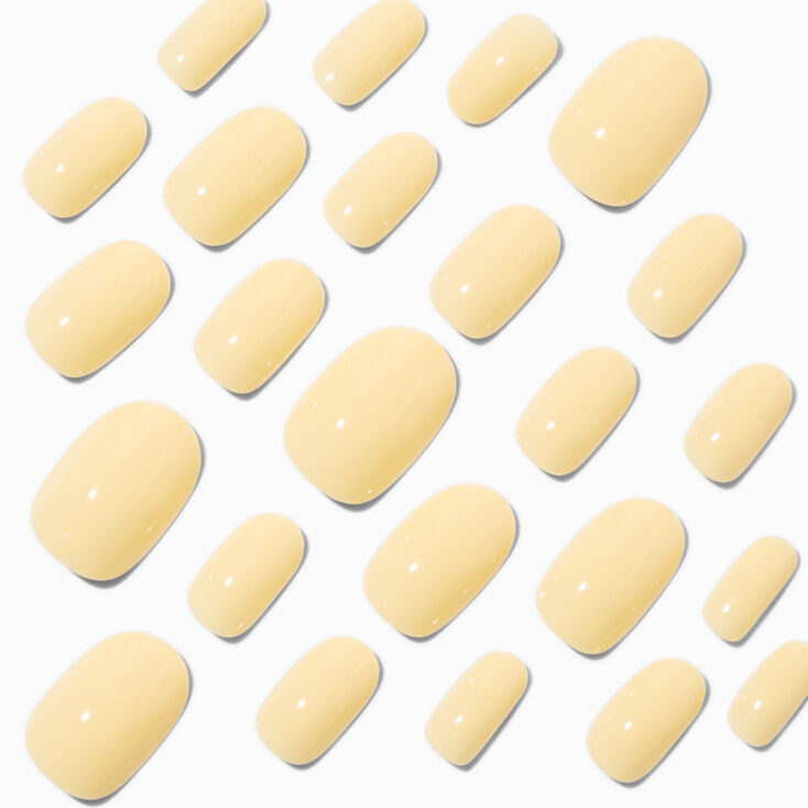 Glossy Butter Yellow Squoval Vegan Faux Nail Set - 24 Pack,