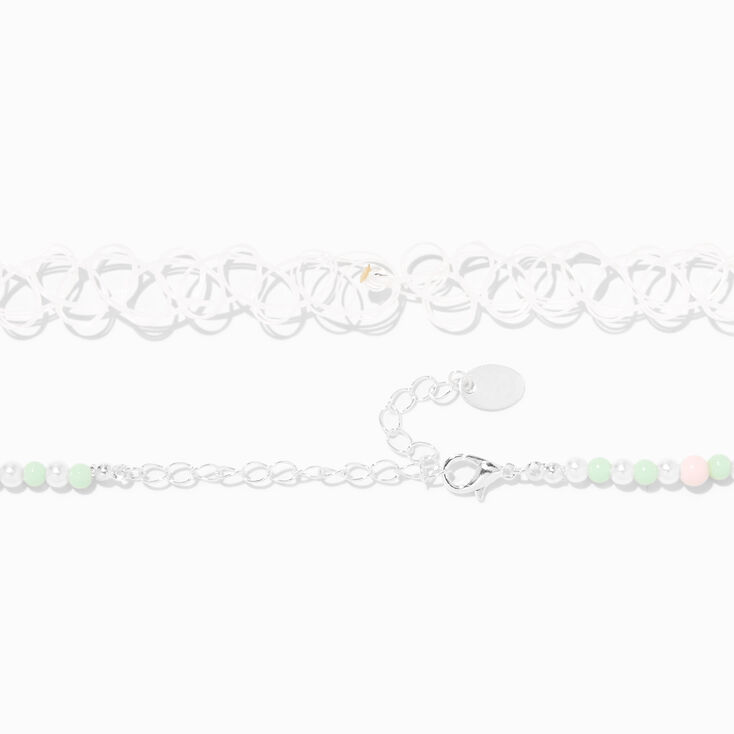 White Tattoo &amp; Green Mushroom Beaded Choker Necklaces - 2 Pack,