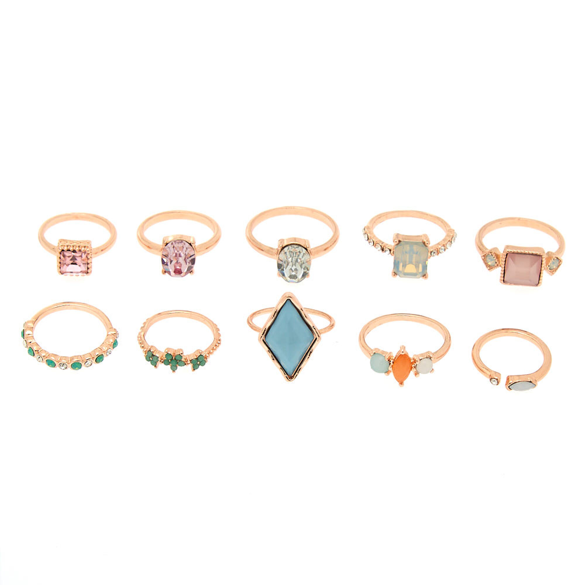 Pastel Bling Multi Size Rings 10 Pack Claire S