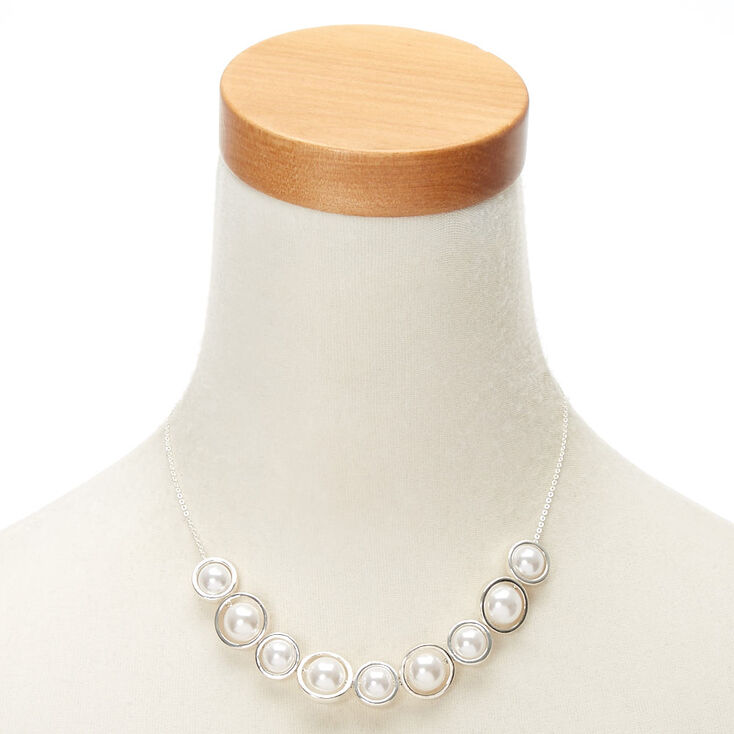 Silver-Tone Imitation Pearl Circle Statement Necklace,