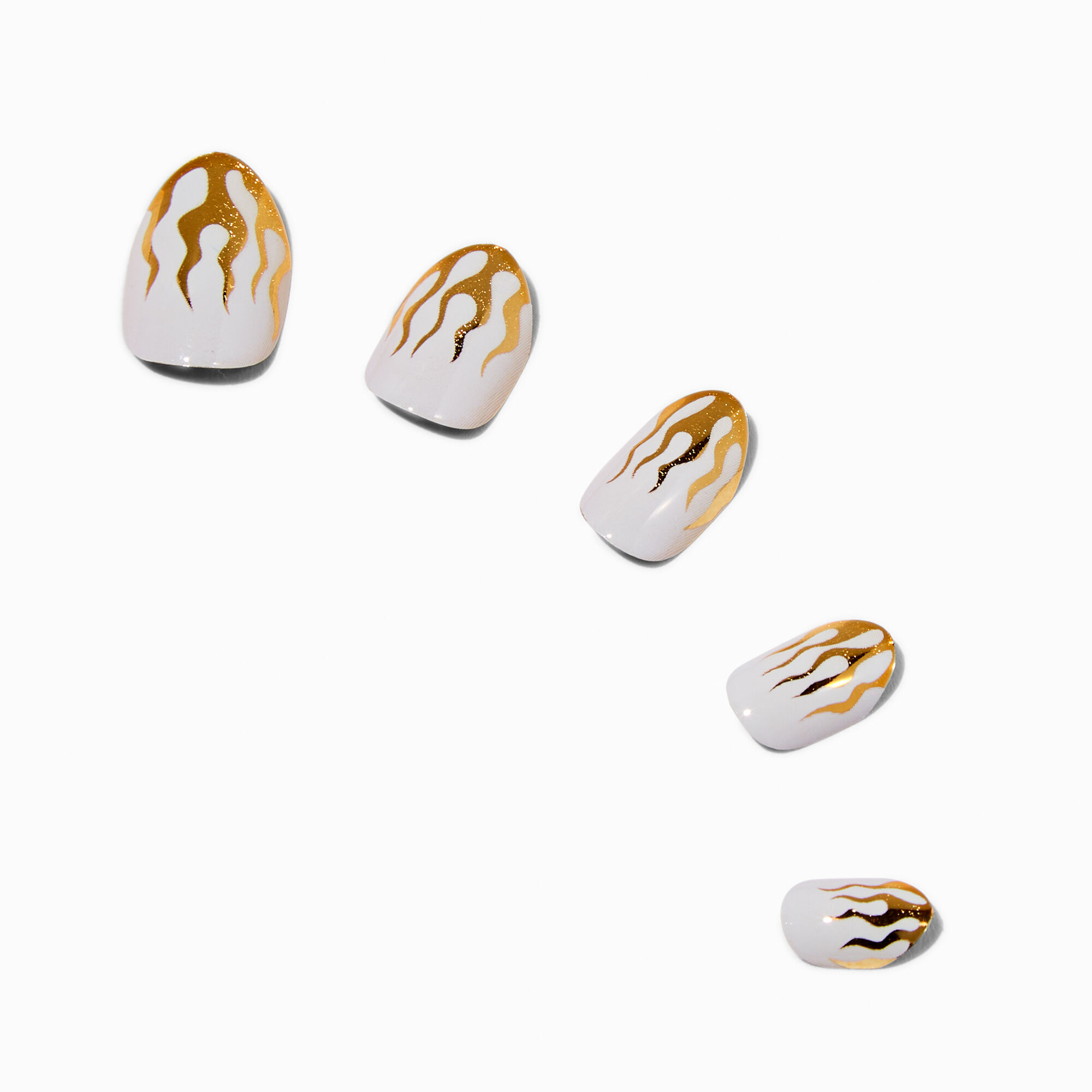 Gold Flame Stiletto Press On Vegan Faux Nail Set - 24 Pack,