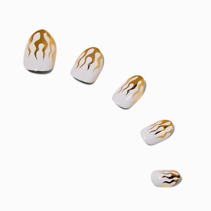 Gold Flame Stiletto Press On Vegan Faux Nail Set - 24 Pack,