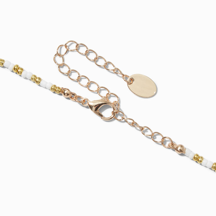 Gold &amp; White Beaded Daisy Pendant Necklace,