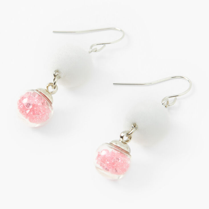 1.5&quot; Pom Pom Drop Earrings - Pink and White,