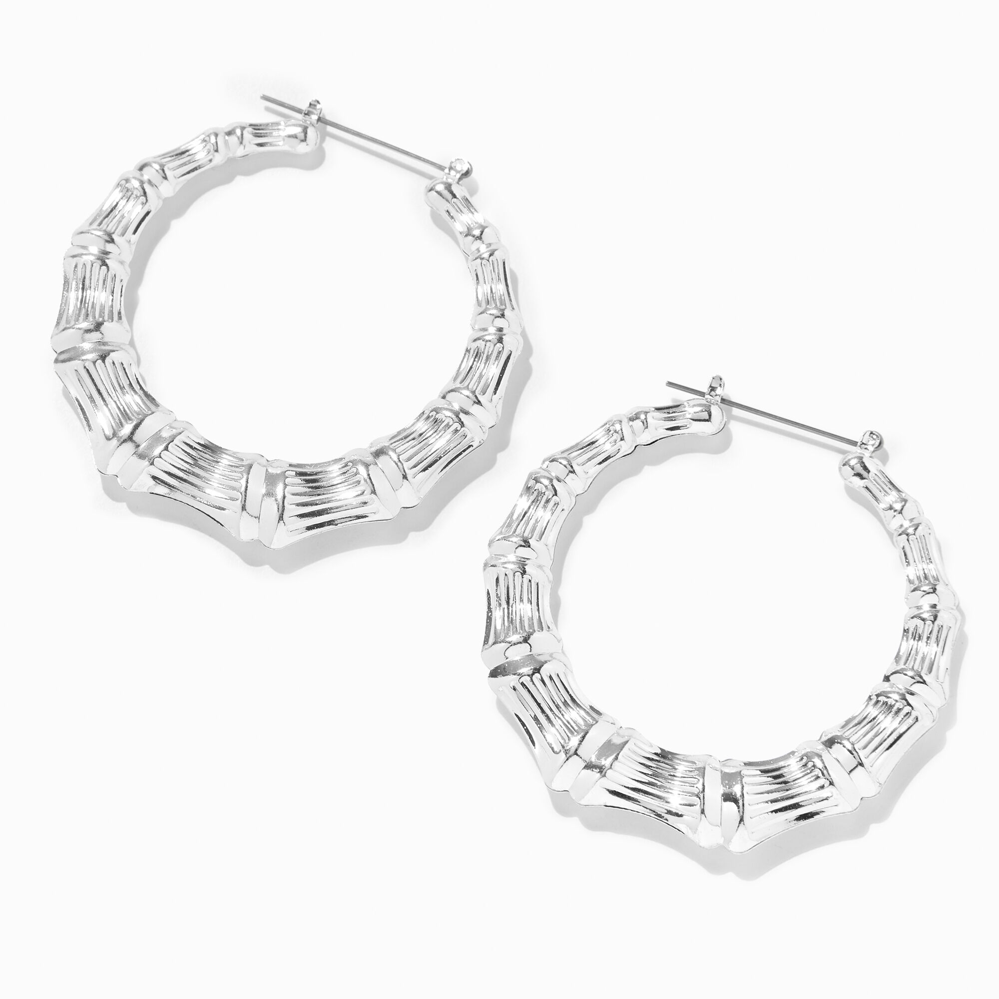 Silver 60MM Bamboo Hoop Earrings