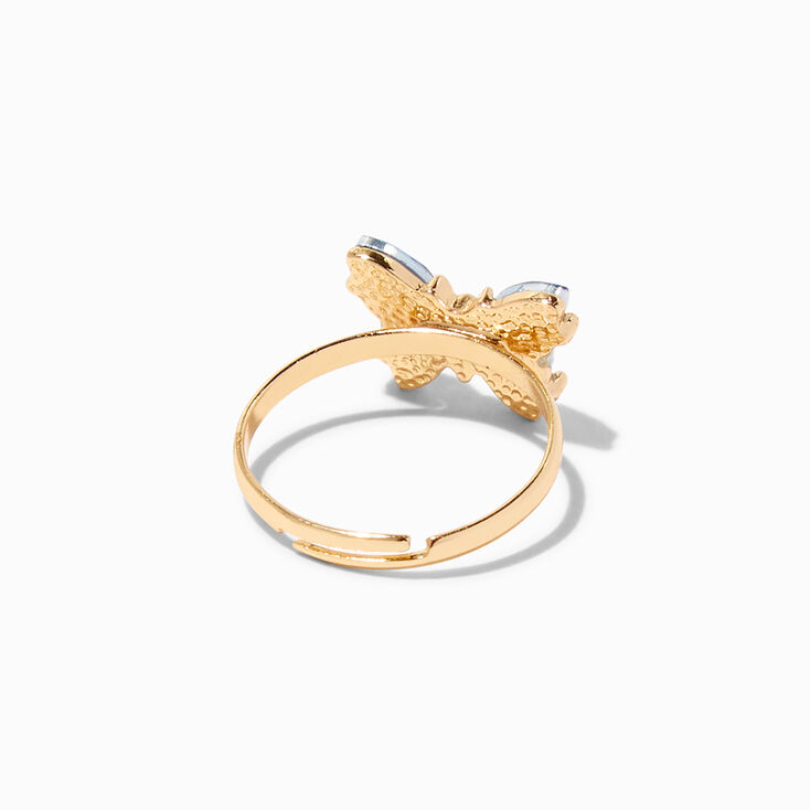 Butterfly Birthstone Gold Adjustable Ring - March,