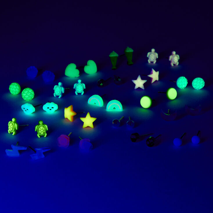 Neon  Glow in the Dark Stud Earrings - 20 Pack,