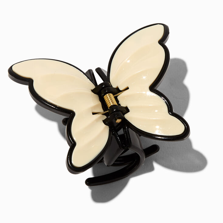 Pince &agrave; cheveux papillon cr&egrave;me et noire,