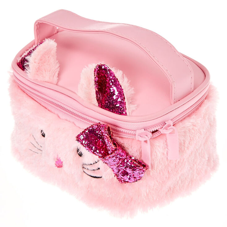 Claire's Club Pink Cat Furry Makeup Bag