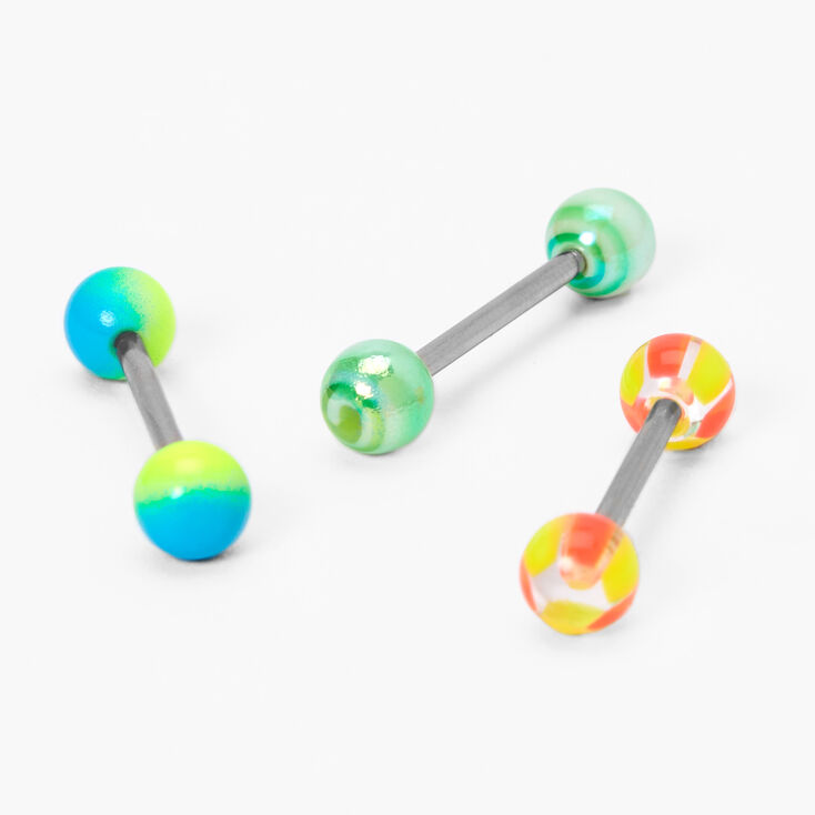 Silver Sunset Barbell Tongue Rings - 3 Pack,