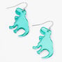 Silver 1.5&#39;&#39; T-Rex Dinosaur Drop Earrings - Blue,