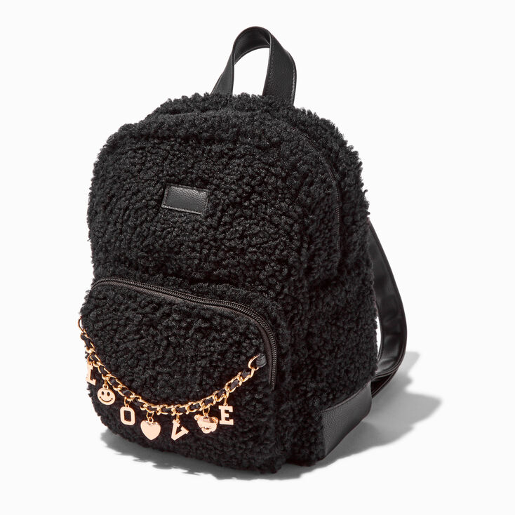 Black Sherpa &amp; Gold Chain Medium Backpack,
