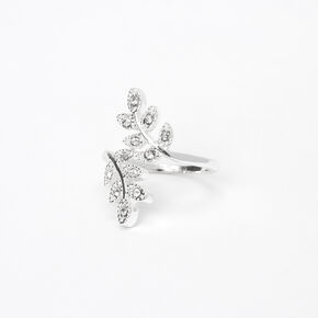 Silver Embellished Leaf Wrap Midi Ring,