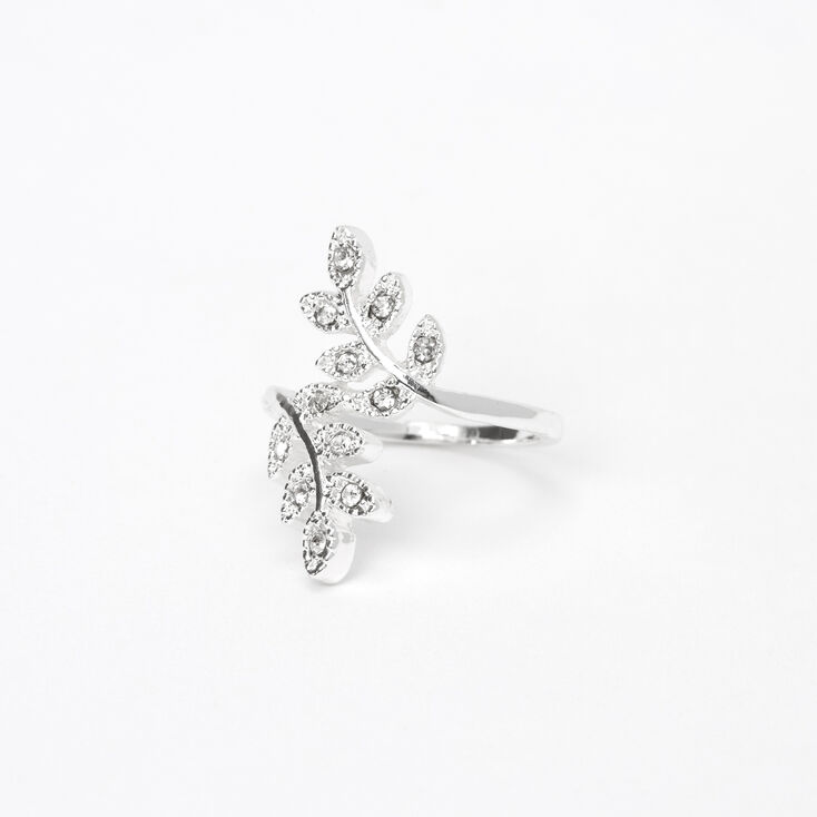 Silver Embellished Leaf Wrap Midi Ring,