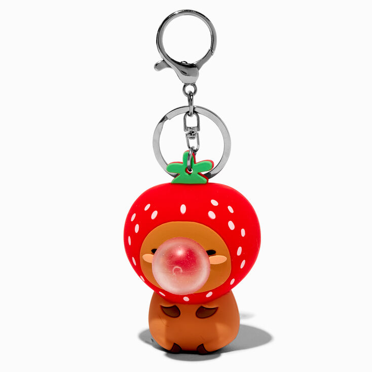 Strawberry Capybara Squeeze Keychain,