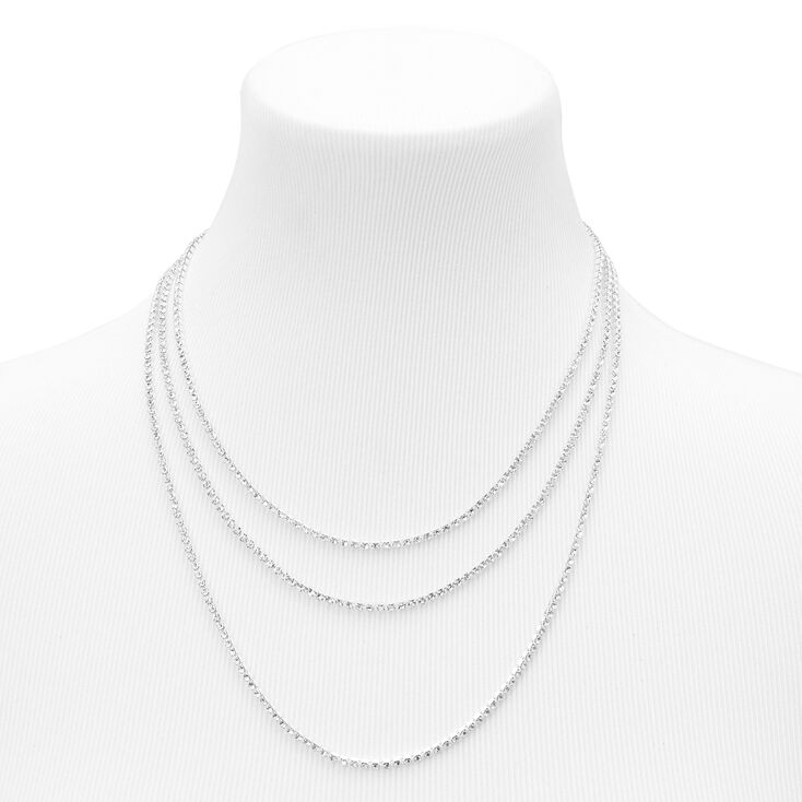 Silver Rhinestone Multi Strand Necklace,