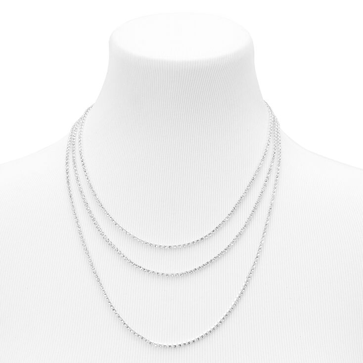 Silver Rhinestone Multi Strand Necklace,