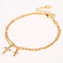 Gold Embellished Cross Chain Anklets - 2 Pack,