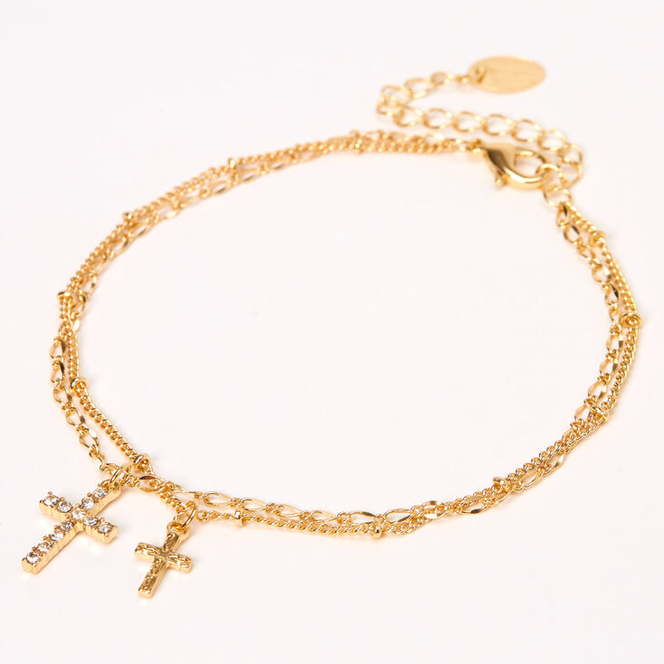 Gold Embellished Cross Chain Anklets - 2 Pack,