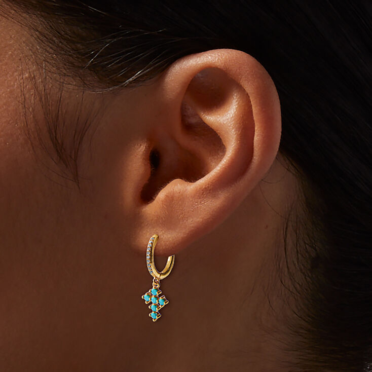 C LUXE by Claire&#39;s 18k Gold Plated Turquoise Cross Earring Stackables Set - 3 Pack,