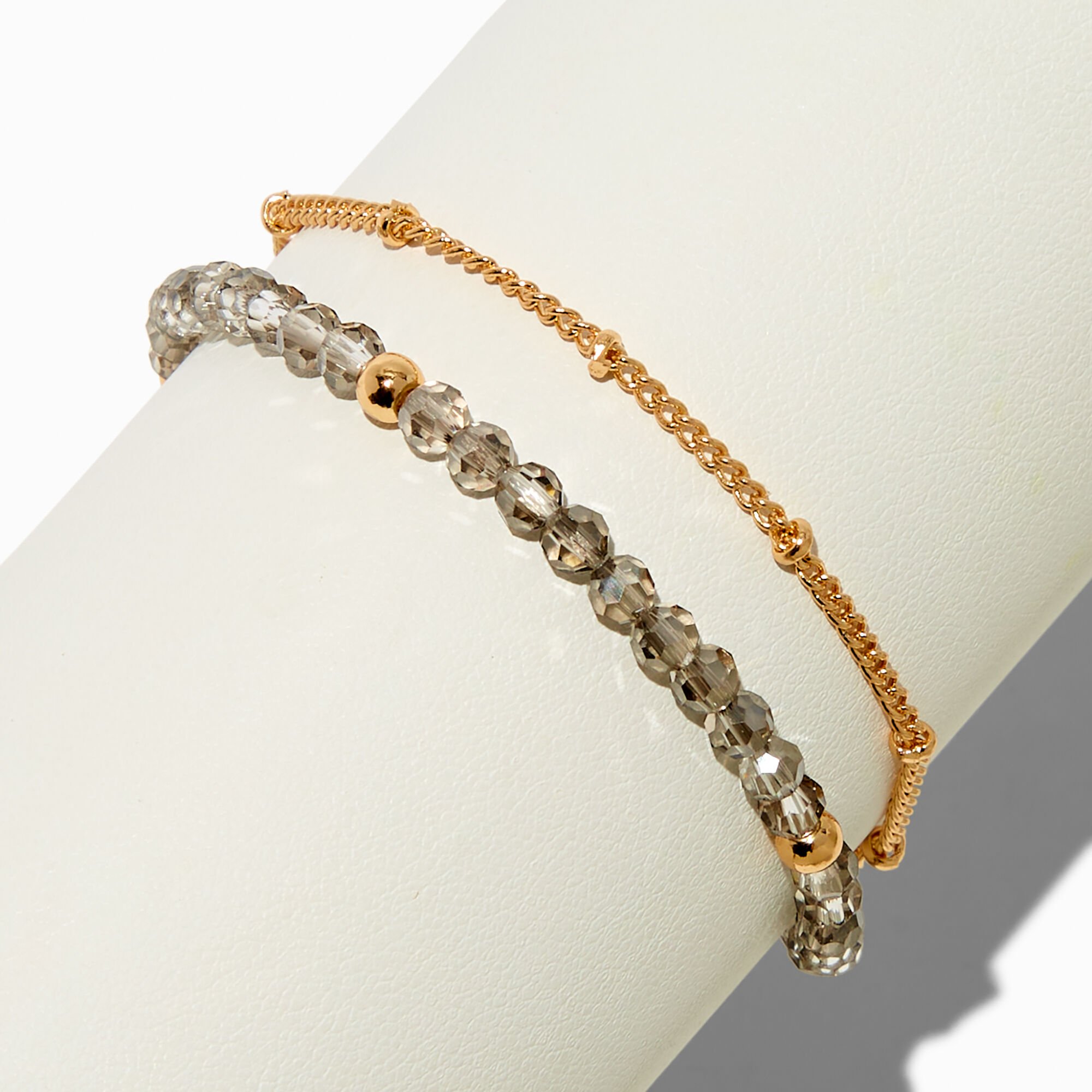 Grey Gold-tone Beaded Adjustable Bracelet,