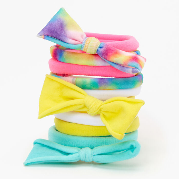 Claire&#39;s Club Rainbow Tie Dye Rolled Bow Hair Ties - 10 Pack,