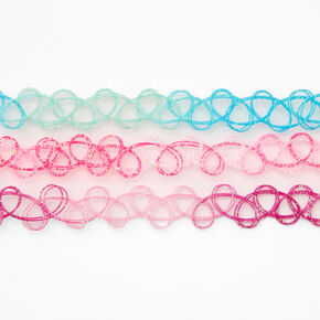 Pastel Glitter Tattoo Choker Necklaces - 3 Pack,