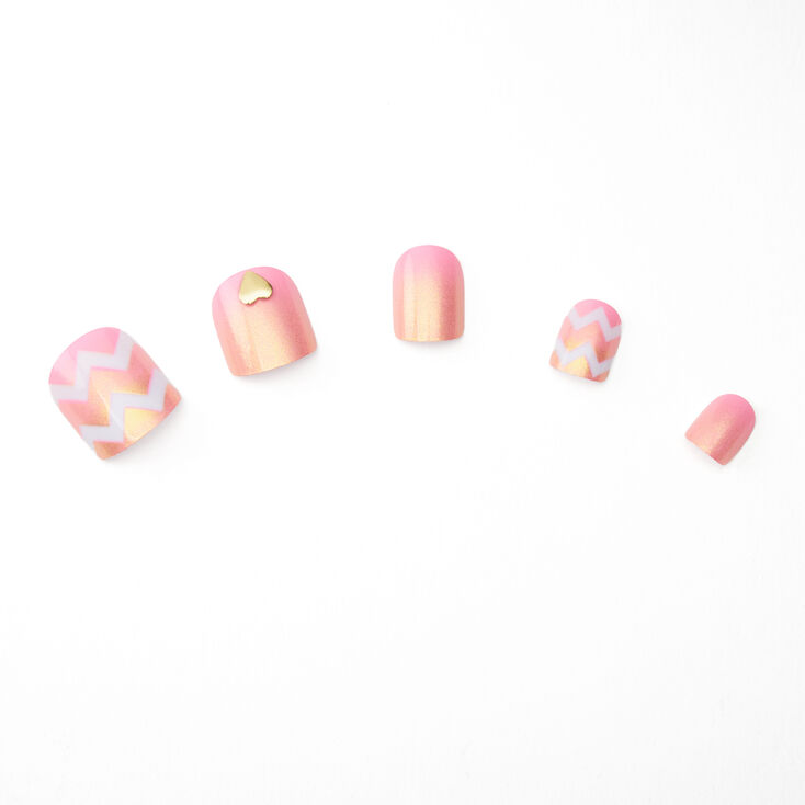 Claire's Faux ongles autocollants carrés avec chevrons et dégradé de couleurs - Rose, lot de 24