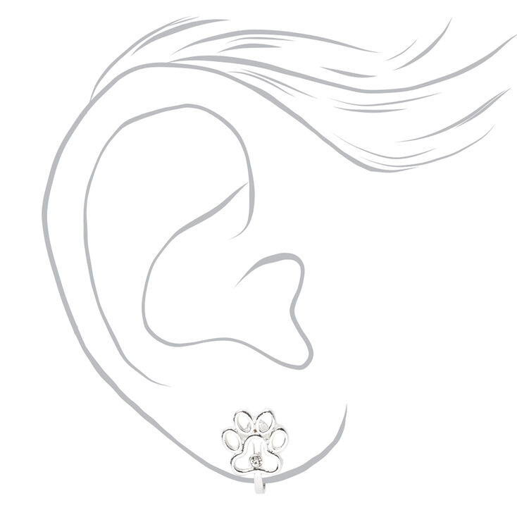 Silver Paw Print Clip-On Earrings,