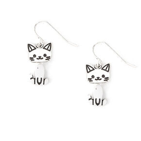 Silver-tone Moving Cat Drop Earrings,