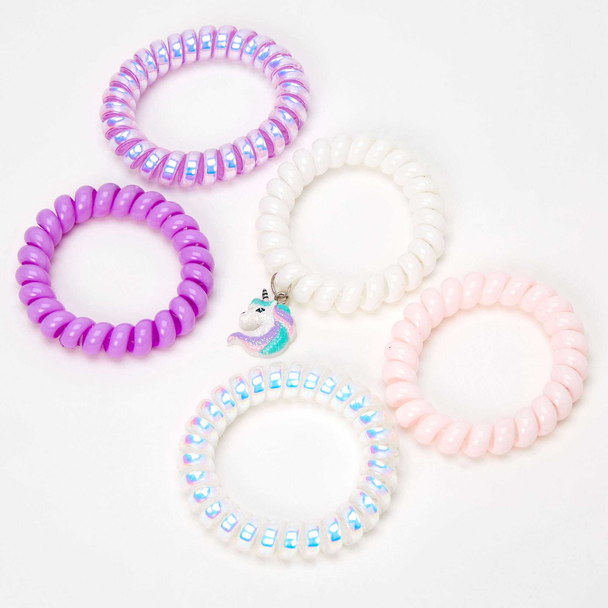 Claire's Club Unicorn Coil Bracelets - Lilac, 5 Pack,