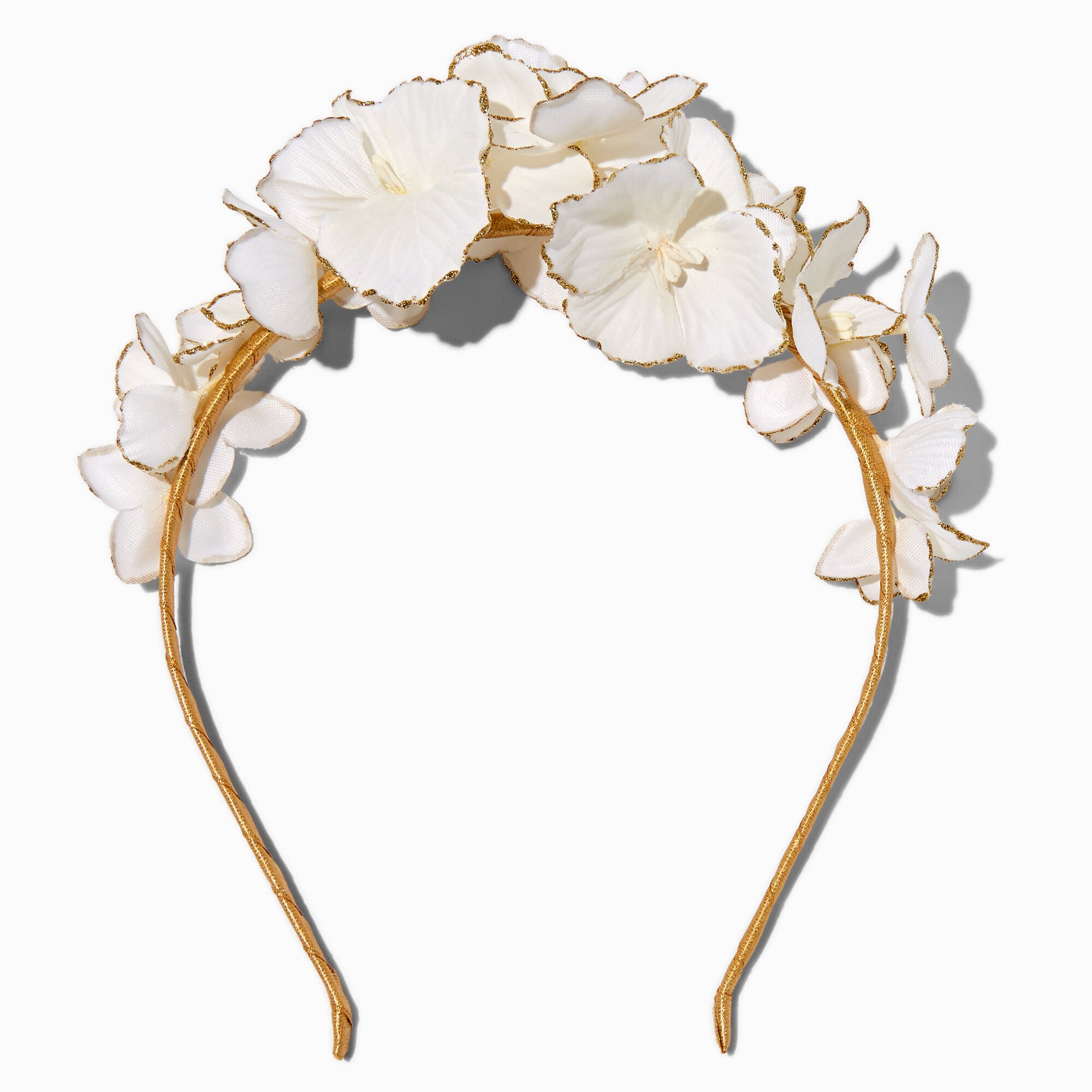 Gold-Tipped White Flower Headband,