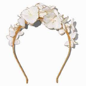 Gold-Tipped White Flower Headband,