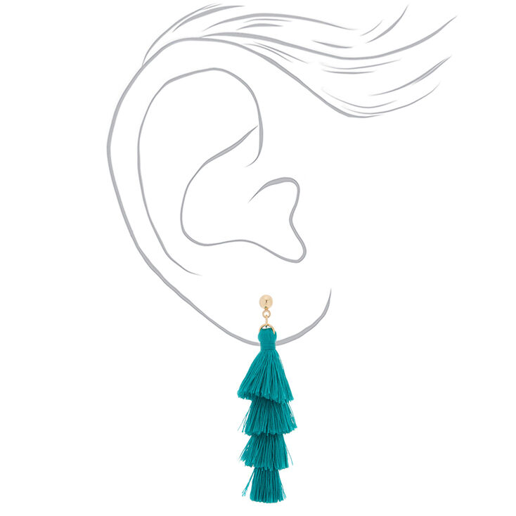 2.5&quot; Tiered Tassel Drop Earrings - Green,