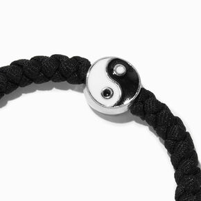 Silver-tone Yin Yang Black Woven Bracelet,