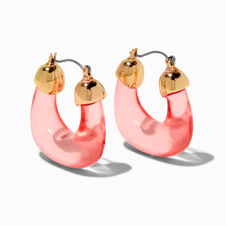 Pink Clear Acrylic Gold-tone Hoop Earrings,