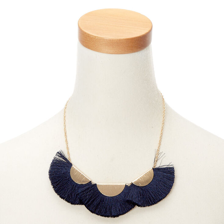 Large Tassel Statement Necklace - Navy,