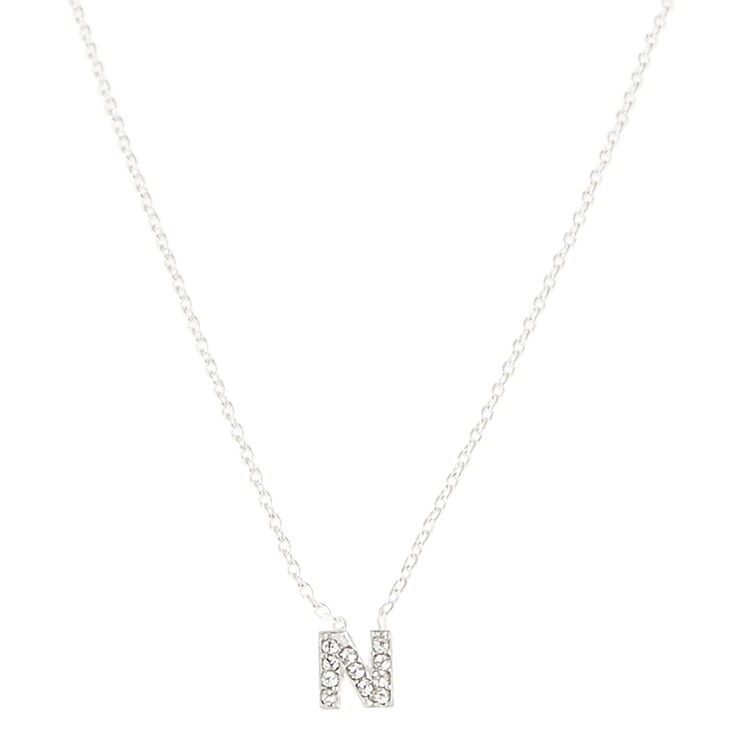 Silver Embellished Initial Pendant Necklace - N,