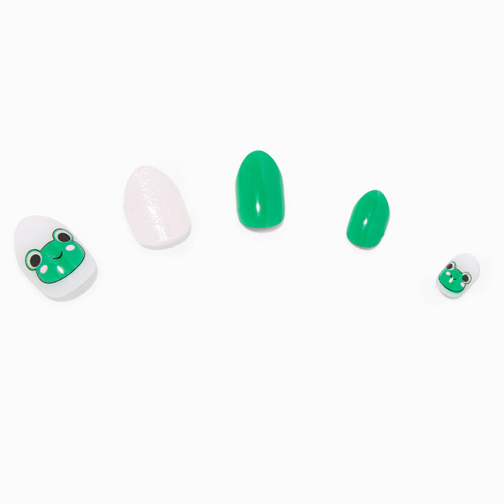 Green Frog Checkered Stiletto Press On Vegan Faux Nail Set - 24 Pack,